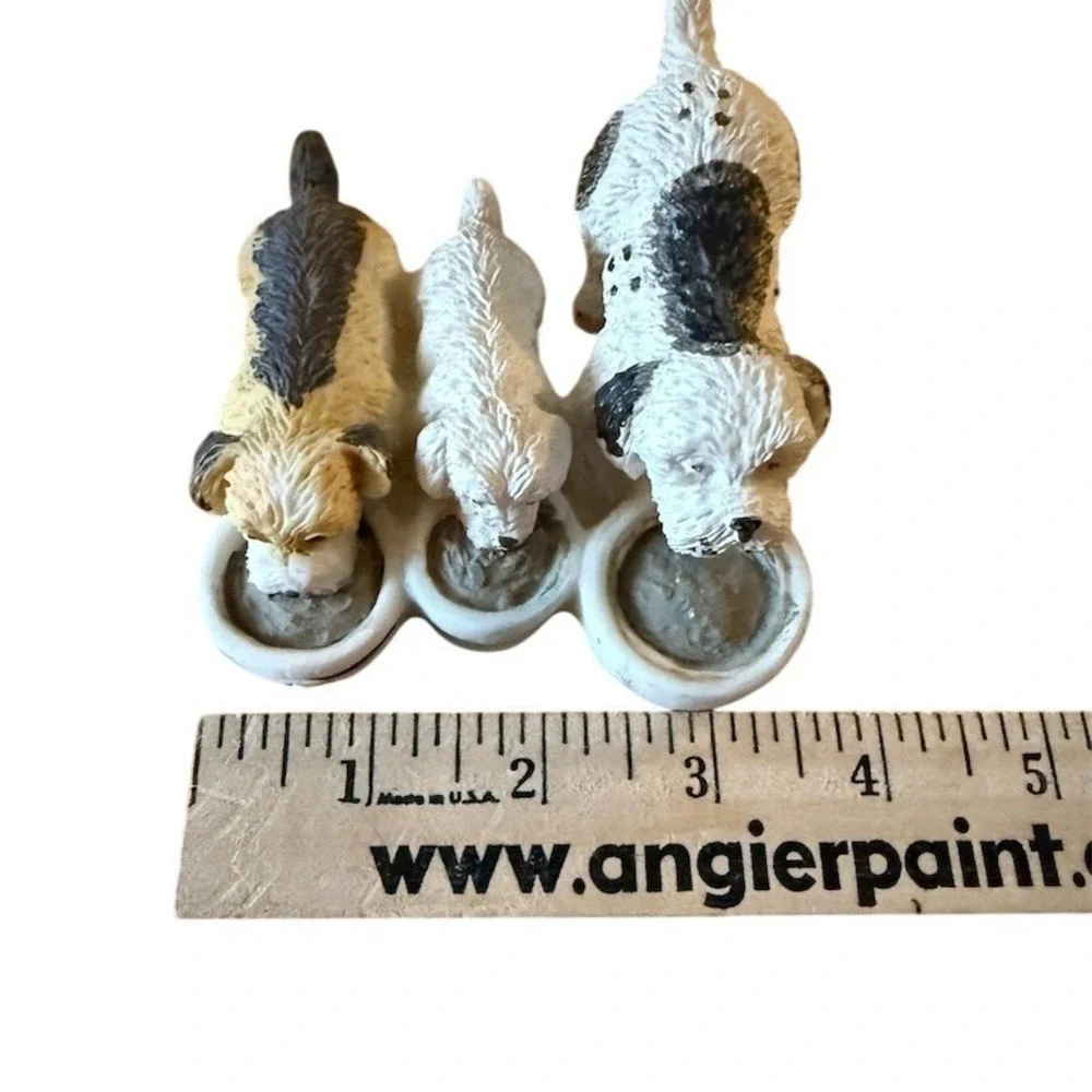 Vintage Hand-Painted Puppy Dog lover Trio Figurine Christmas Tabletop Decor 1996